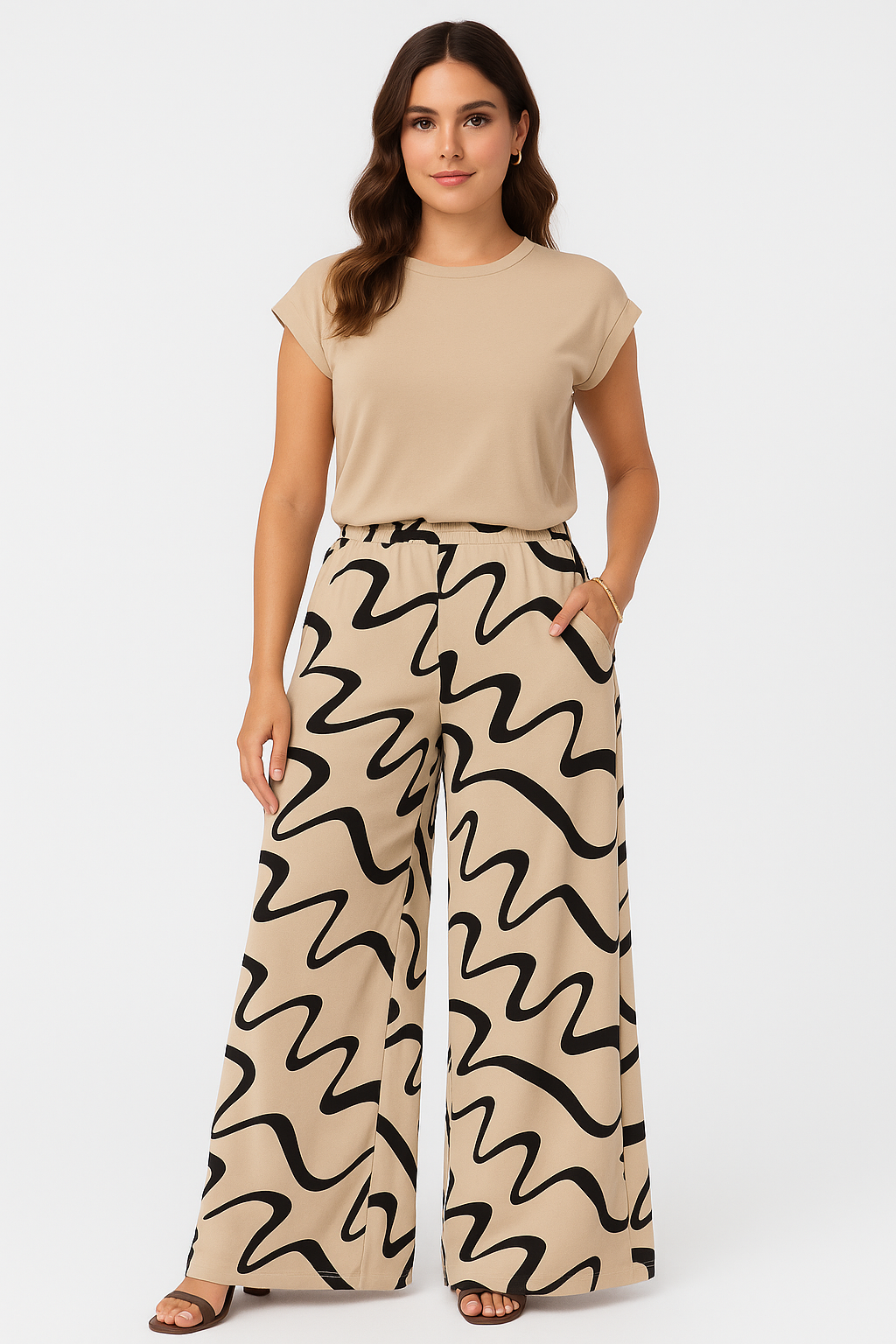 Wide-Leg Set – Printed Pants & Batwing Top
