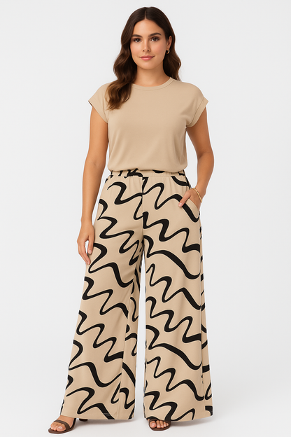 Wide-Leg Set – Printed Pants & Batwing Top